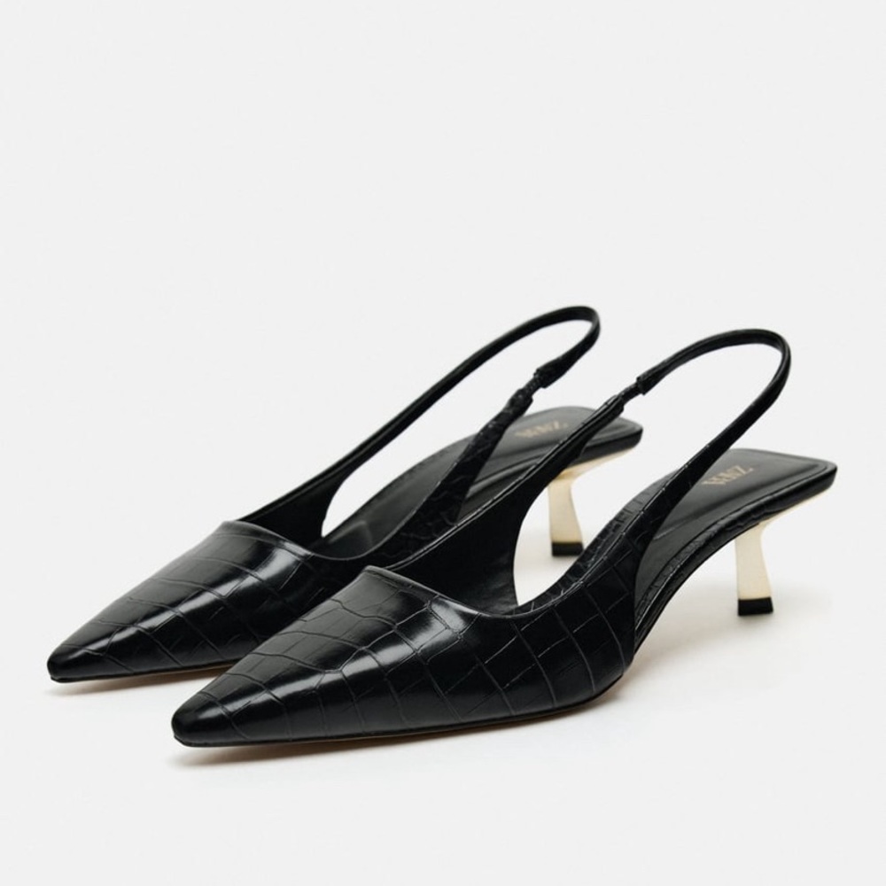 Zara Metallic healed slingbacks